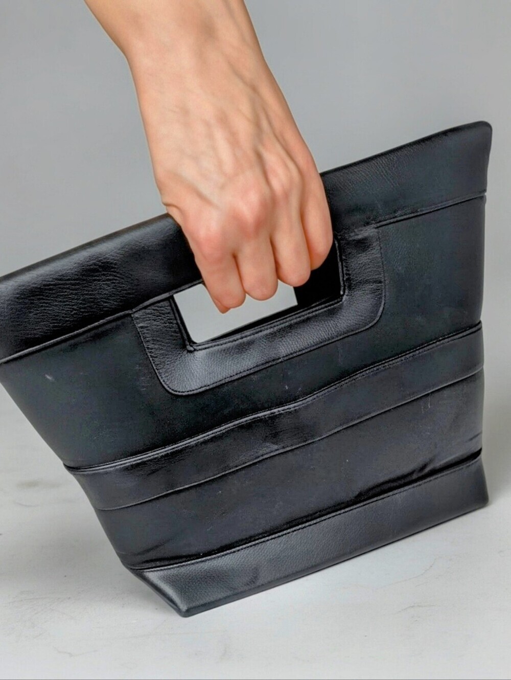 Vintage Y2K Isaac Mizrahi Black New York Structured Geometric Paneled Clutch